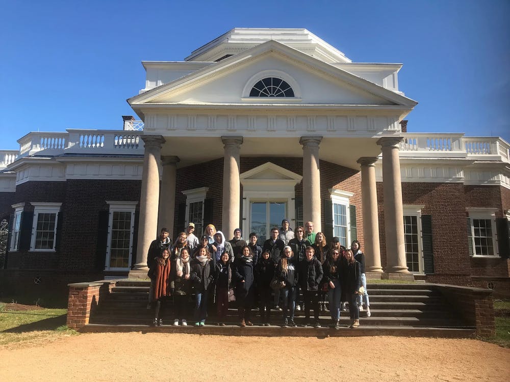 <p>The International Buddy Program, composed of University students and exchange students from around the globe, at Monticello earlier this fall.&nbsp;</p>
