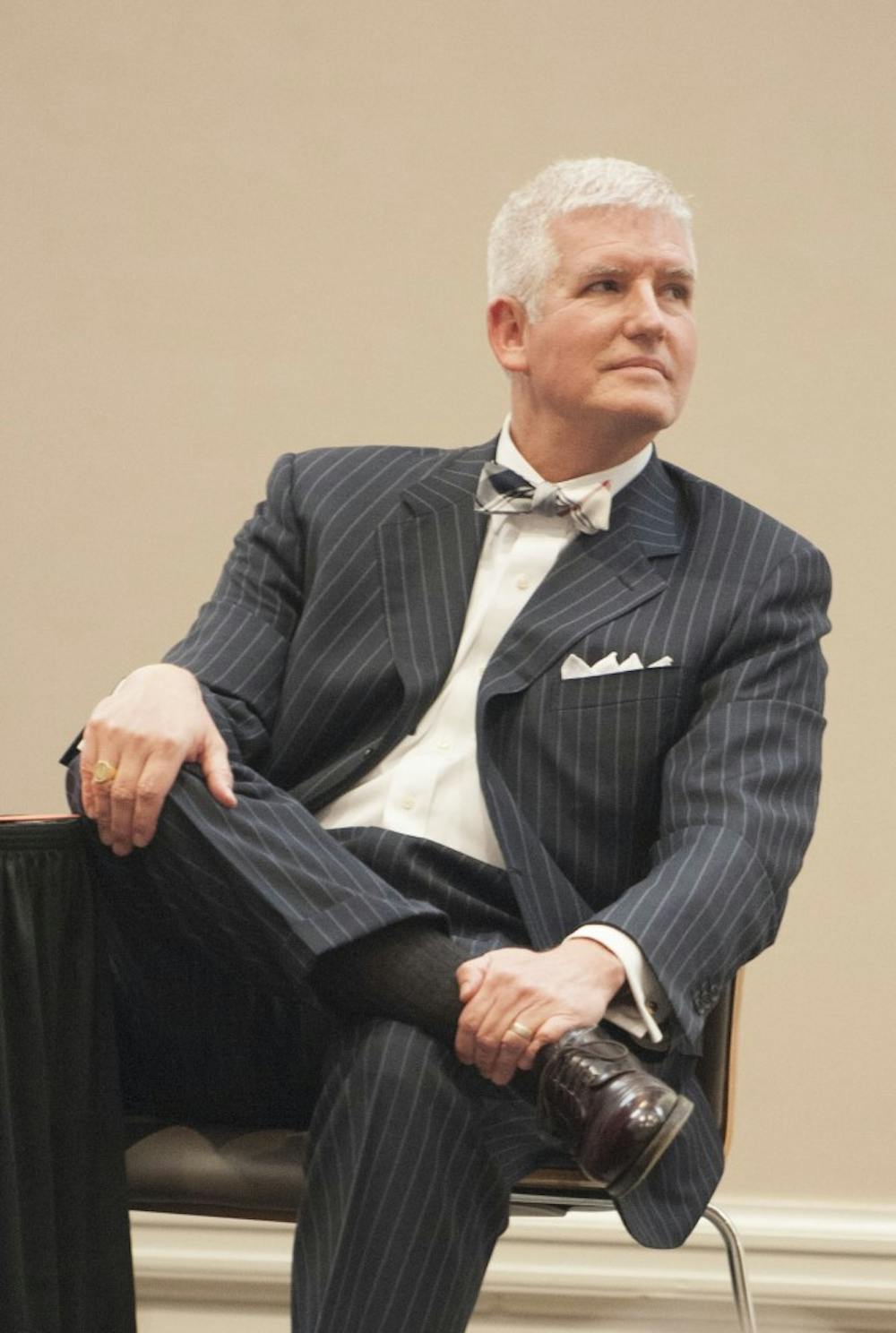 	<p>Dean of Students Allen Groves, pictured above sitting on a panel in September, was one of nine recipients of the <span class="caps">OUT</span>standing Virginian award from Equality Virginia.</p>