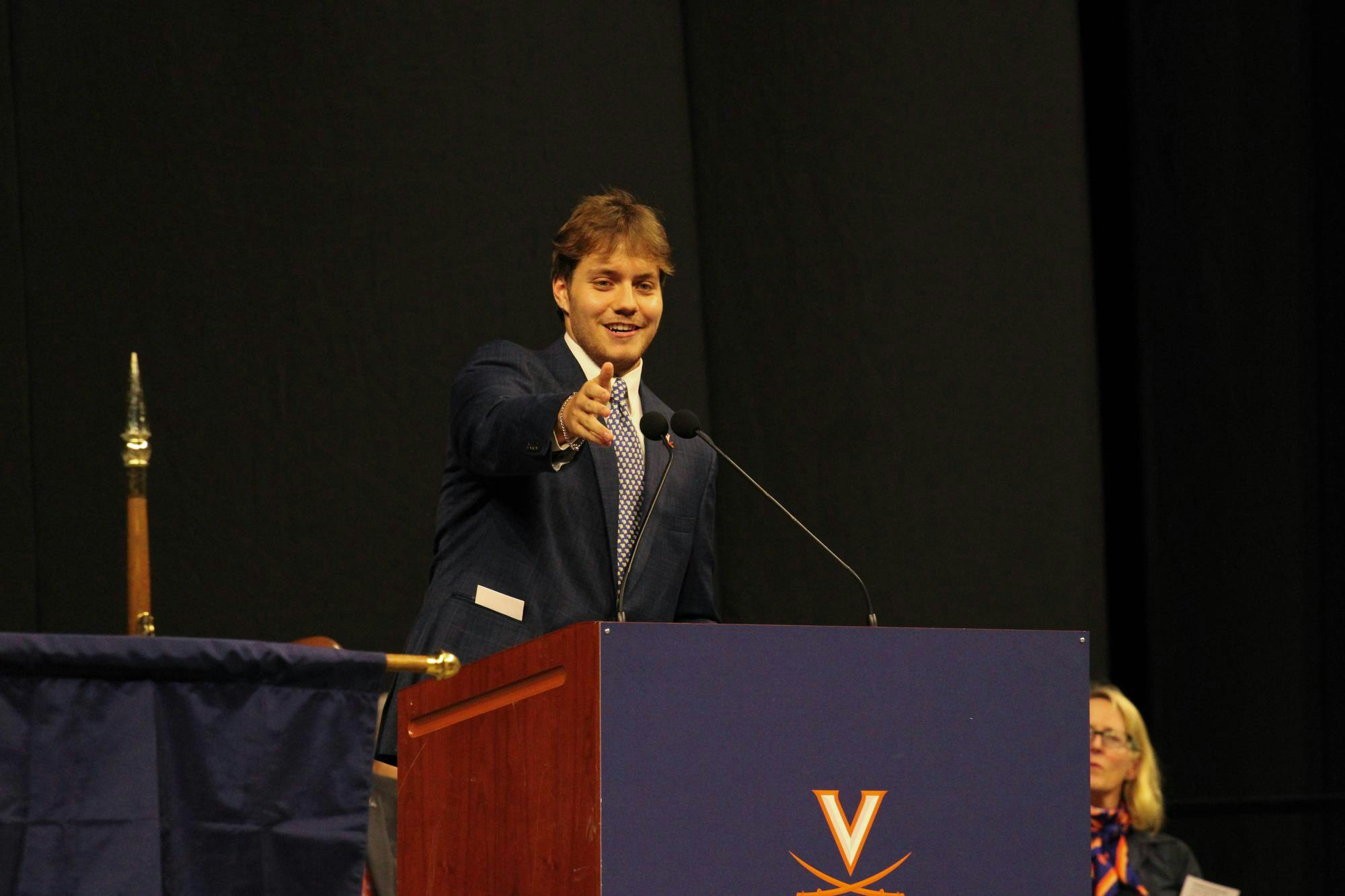 Student Council President Clay Dickerson speaking at first-year Convocation Ceremony, Aug. 25, 2025.