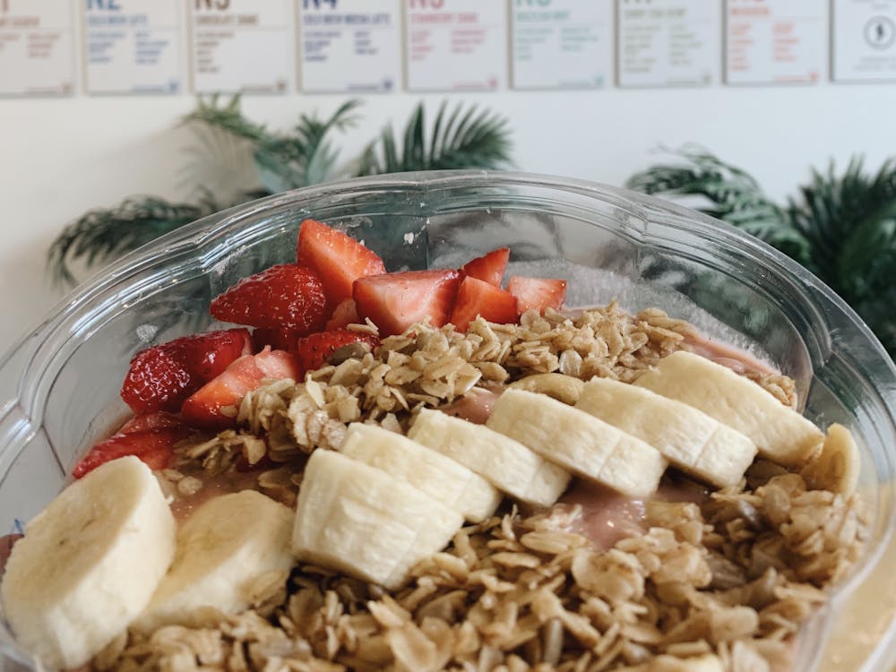 The Basil Bomb smoothie bowl is a blend of basil, strawberries, banana, dates and The Juice Laundry's house-made cashew milk.