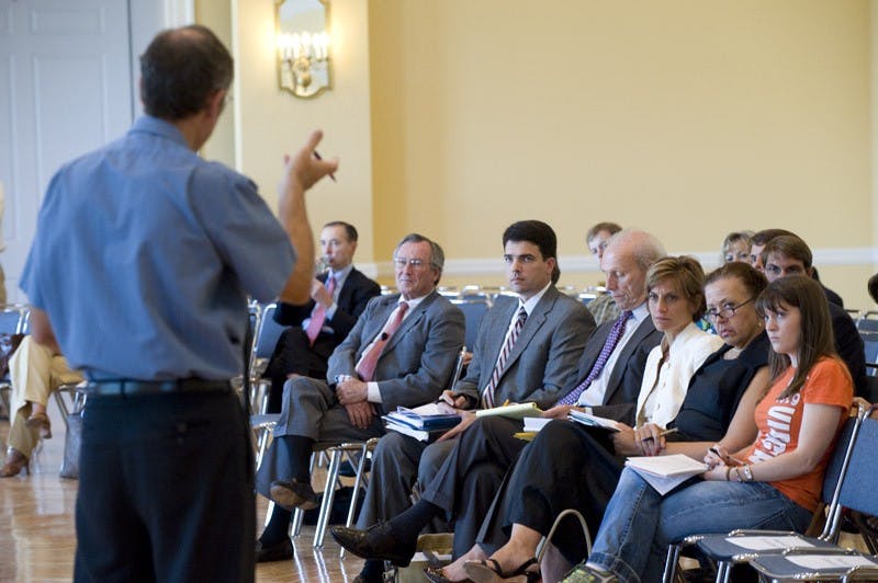 	John Wynne held two forums yesterday to give members of the University community a chance to bring specific needs and concerns to the attention of the Special Committee on the Nomination of a President. Photo by: Bennett Sorbo