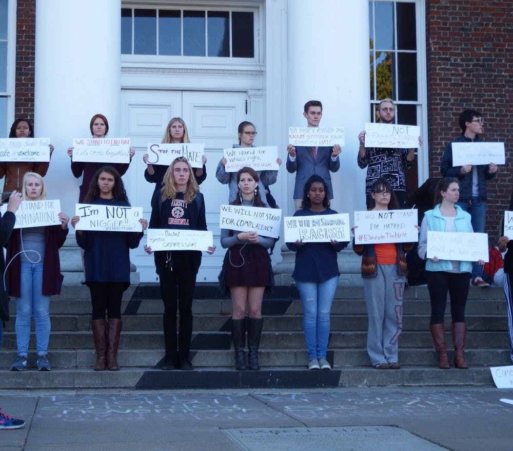 More than 350 students volunteered for a silent demonstration on the steps of Old&nbsp;Cabell.&nbsp;