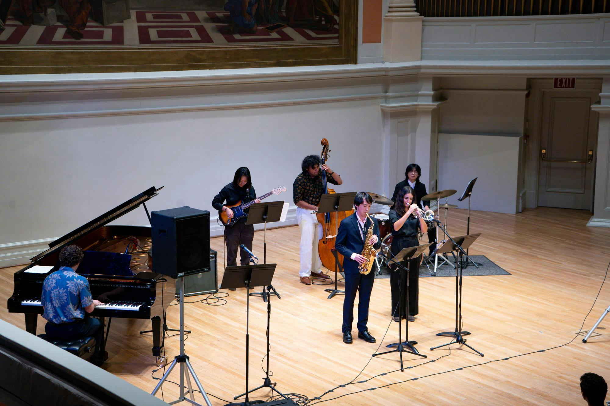 These roughly seven to ten person combos are composed of students with a wide range of experience with their respective instruments. 