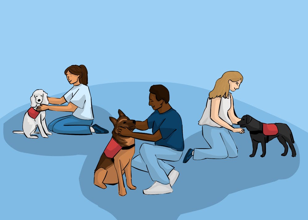 A simple wag of a tail or friendly head nudge can be enough to get students to pause — or paws — a spiral of anxiety, providing key emotional care without even saying a word.