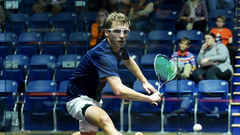 <p>Junior Toby Hansford won the match for the Cavaliers against No.16 Franklin and Marshall.</p>