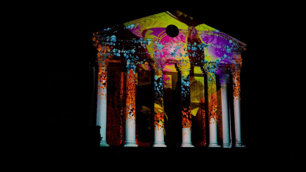 Light projects by local artist Jeff Dobrow lit up the Rotunda exterior on March 19 and 20.
