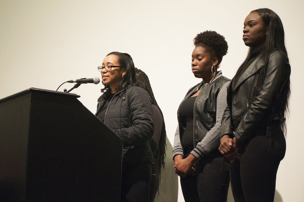 Black Student Alliance member Aryn Frazier, a second-year in the College, addressed the crowd at the panel event on Friday