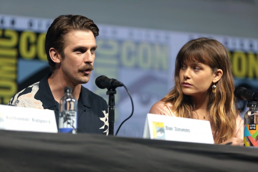 <p>"Legion" actors Dan Stevens and Rachel Keller speak onstage at San Diego Comic Con in 2018.&nbsp;</p>