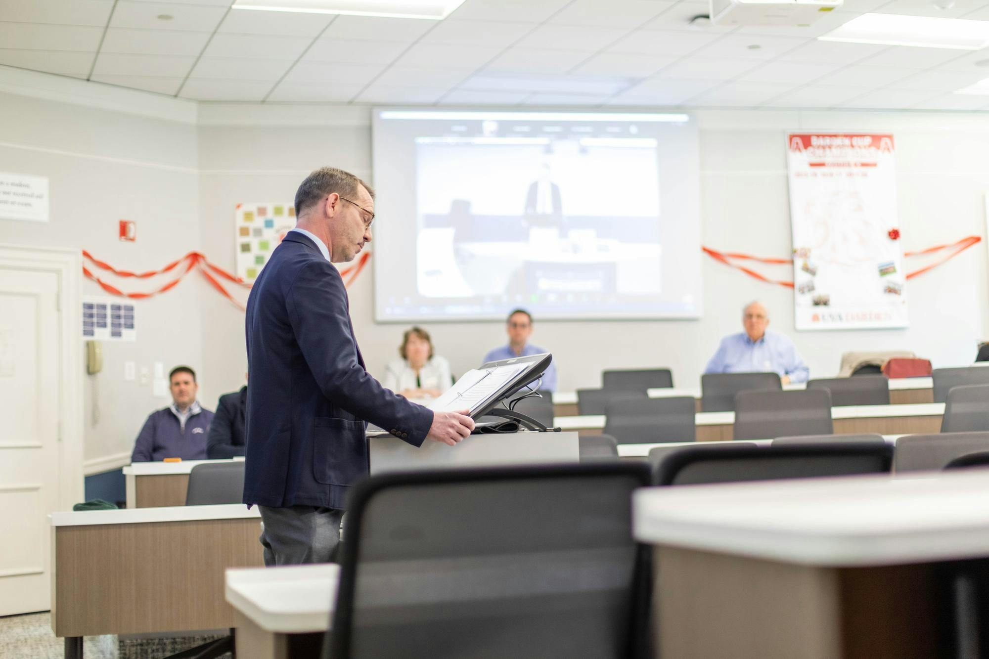 Early in the meeting, University President Jim Ryan addressed questions regarding the University’s recently adopted “institutional neutrality policy.”