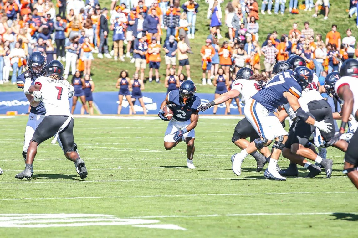 The Cavaliers gained little traction on the ground, rushing for a total of six yards on 25 attempts for the afternoon.