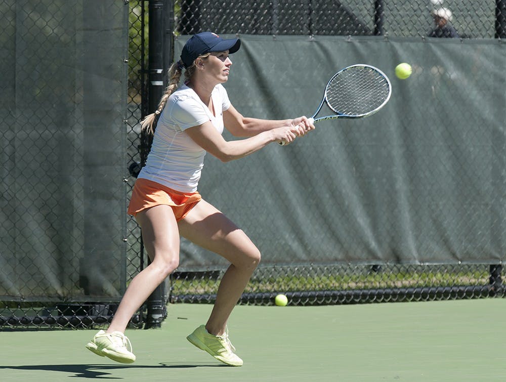 <p>Danielle Collins was leading her match Friday before it was stopped for rain.&nbsp;She won her match Sunday against Georgia Tech.</p>