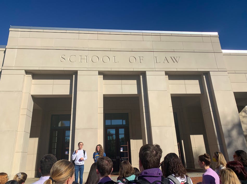 Chloe Fife and Hannah Comeau, LLA members and third-year Law students, speak to those gathered on Friday morning about their experiences growing up as members of the LGBTQ+ community within the Church of Jesus Christ of Latter-day Saints.