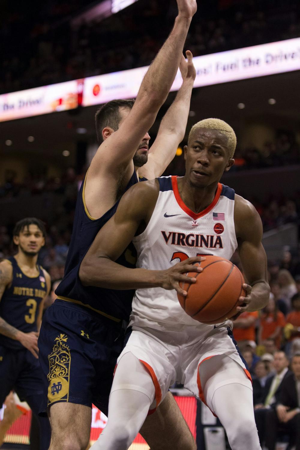 <p>Senior forward Mamadi Diakite was instrumental for Virginia on both the offensive and defensive ends — scoring 20 points while shutting down John Mooney, Notre Dame All-ACC senior forward.</p>