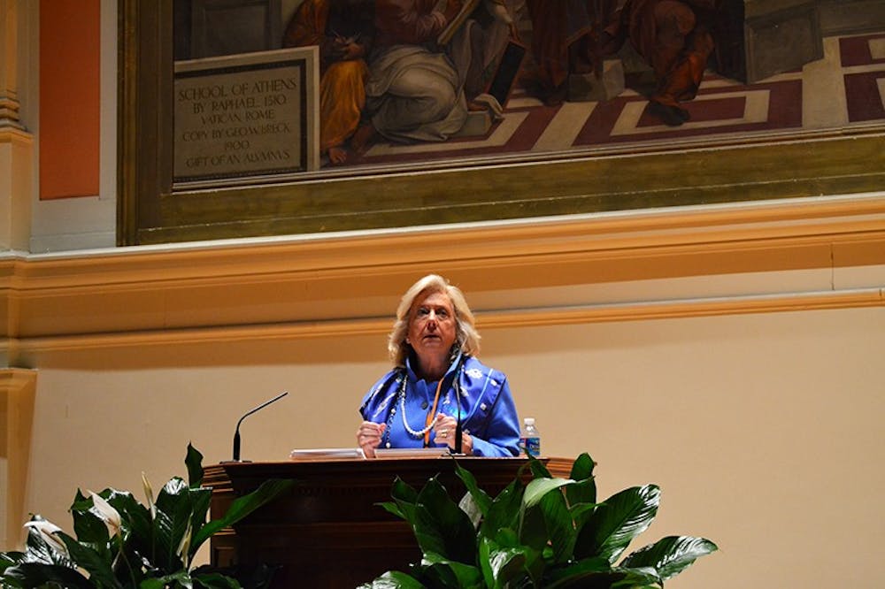 	<p>Linda Fairstein speaks at the Sexual Misconduct conference held on grounds last week.</p>