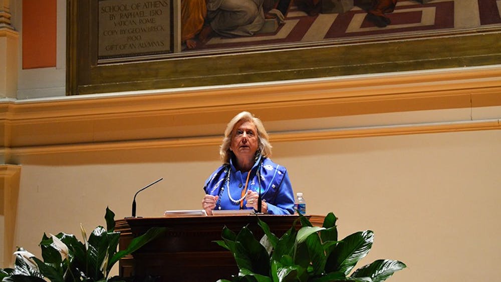 	Linda Fairstein speaks at the Sexual Misconduct conference held on grounds last week.