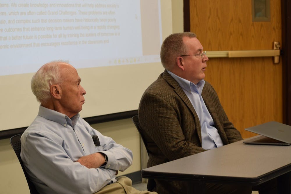 <p>Systems Prof. and Department Chair Barry Horowitz (left) and Assoc. Systems Prof. Peter Beling (right)</p>