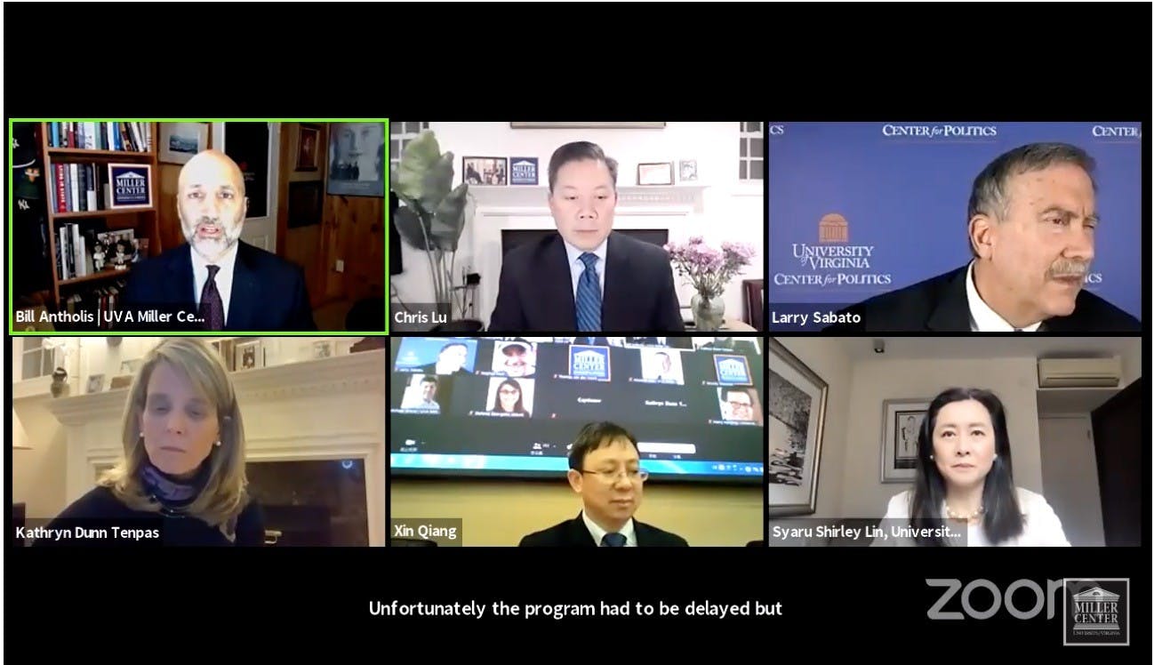 The Miller Center hosted scholars from both the University and Fudan University in Shanghai, China for a two-hour long webinar on U.S.-China relations. 