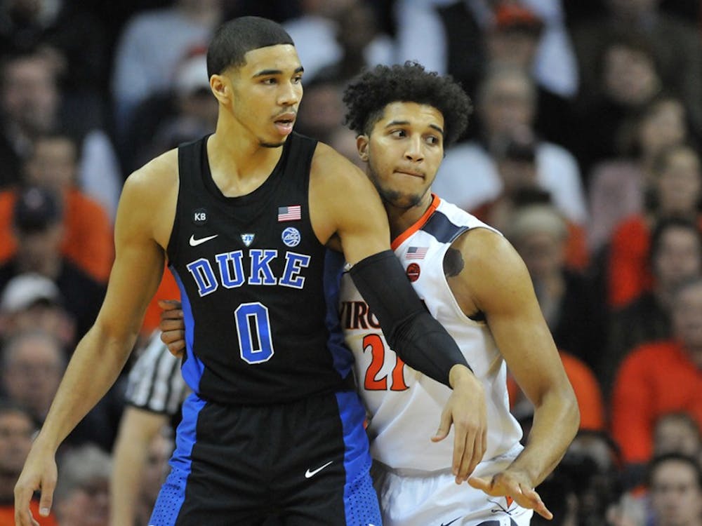 Duke freshman forward Jayson Tatum scored 28 points against Virginia, leading the Blue Devils to a 65-55 victory over the Cavaliers.