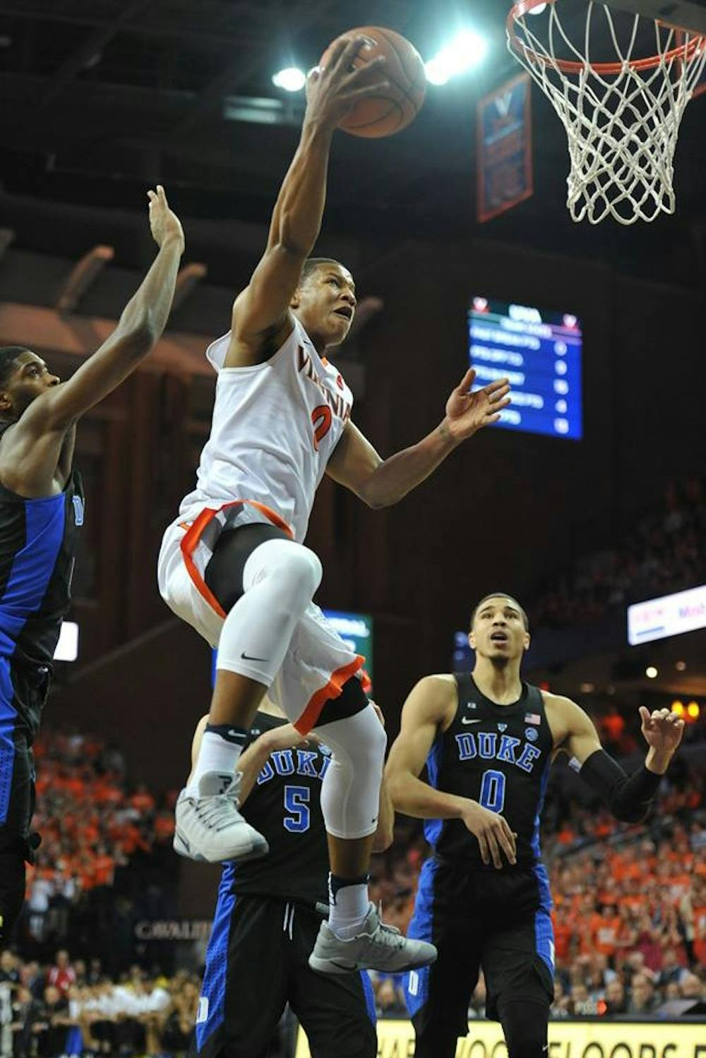 <p>Junior guard Devon Hall&nbsp;shot four-of-10 to contribute eight points in Virginia's loss to Duke.&nbsp;</p>