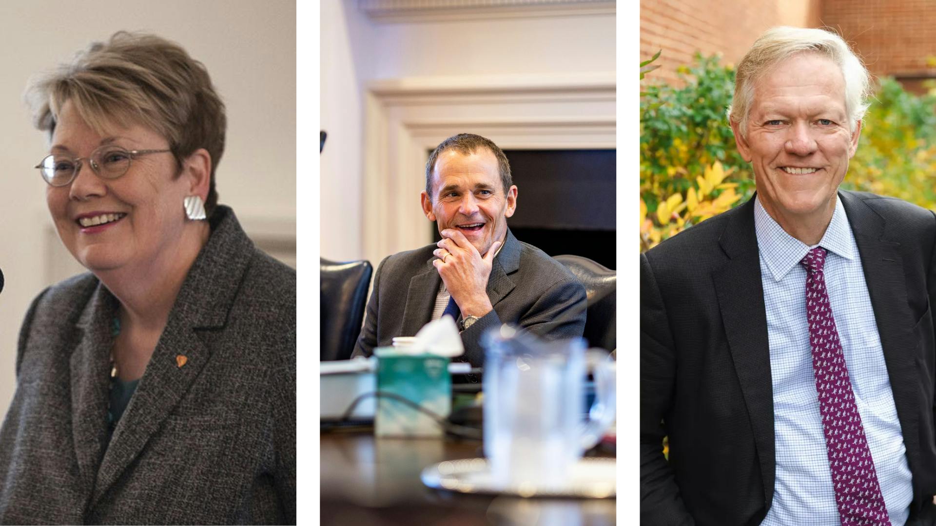 Former University President Teresa Sullivan, left, Former University President Jim Ryan, middle, University President Scott Beardsley, right.