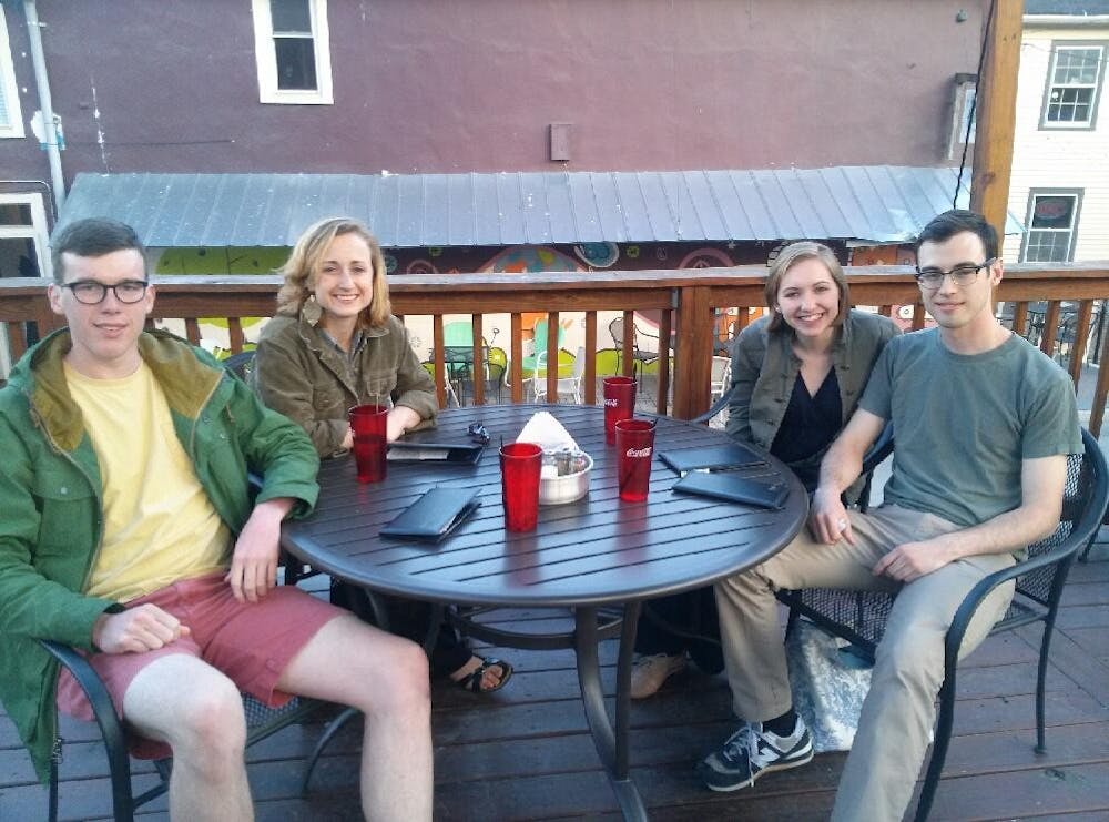 	<p>Second-year students Carly and Claire bond with third-year students Jimmy and Cory over shared interests and a chicken barbeque pizza. </p>