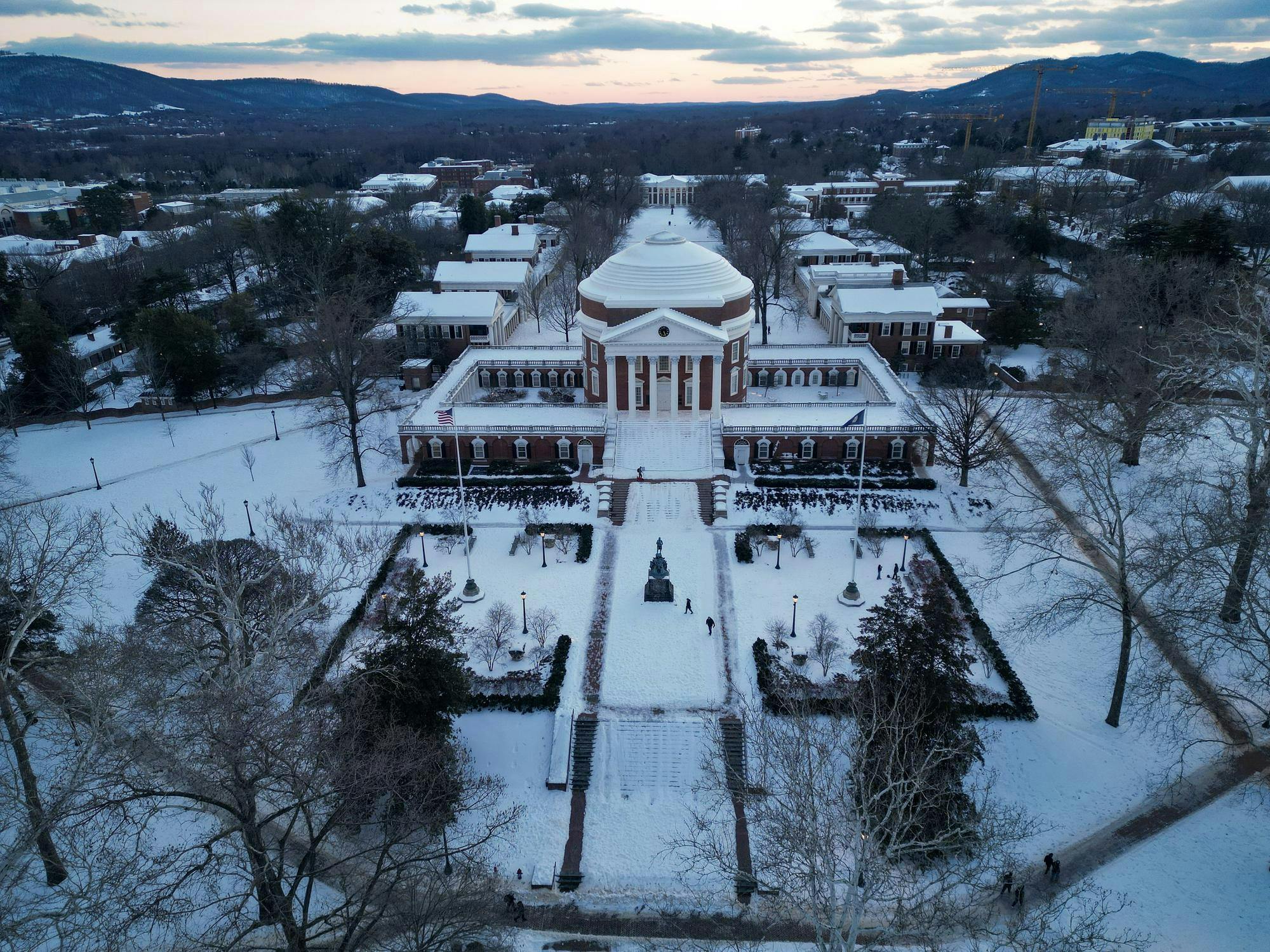 Snow and ice covered Grounds after Saturday's winter storm.