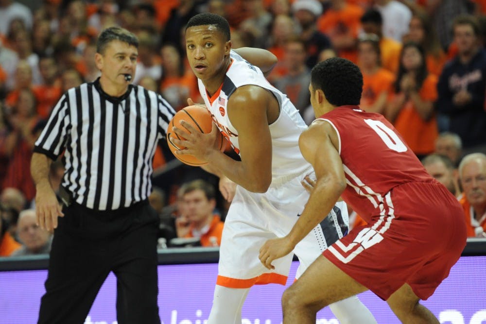 <p>Senior guard Devon Hall provided a spark on offense and consistency on defense, helping lead the Cavaliers to victory.</p>