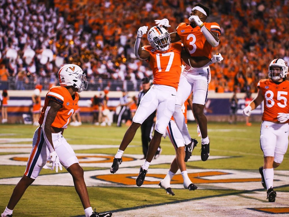 Sophomore wide receiver Demick Starling celebrates with his team after hauling in a 65-yard touchdown catch.