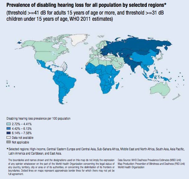 	The World Health Organization estimates hearing loss affects 15 percent of the worldwide population.