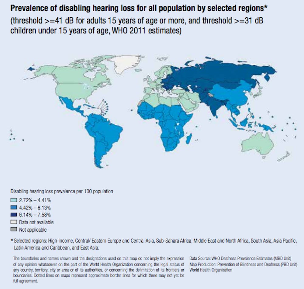 	The World Health Organization estimates hearing loss affects 15 percent of the worldwide population.