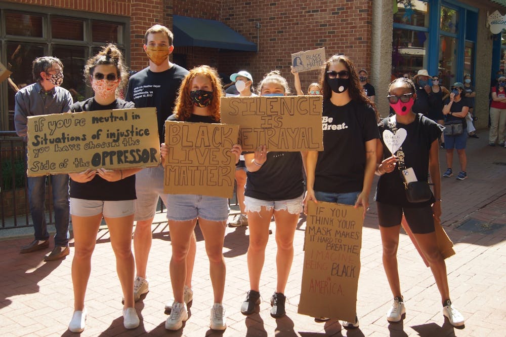 <p>Following the murder of George Floyd, protests sprung up across the country, including one centered on Charlottesville's Downtown Mall</p>