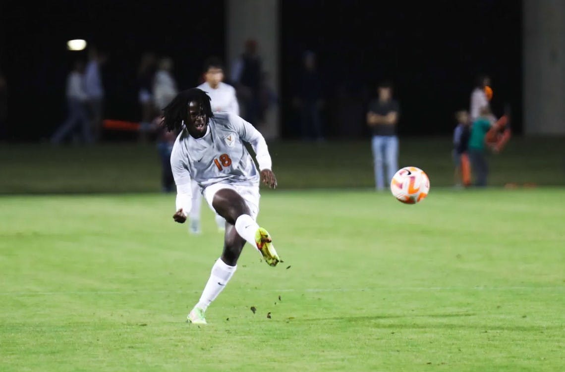 Sophomore forward Kome Ubogu delivered the game's first goal Saturday night, giving the Cavaliers a first-half lead.