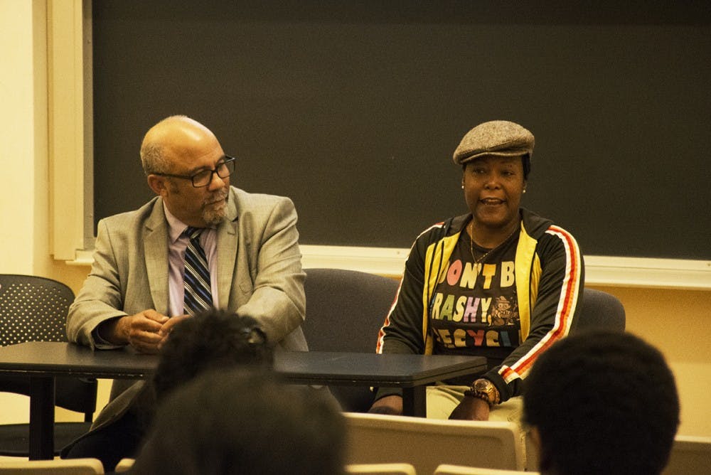 Paul Wilson, pastor of Union Hill Baptist Church in Buckingham County (left) and Zoe Spencer, associate&nbsp;sociology professor at Virginia State University (right) spoke at Monday's event.&nbsp;