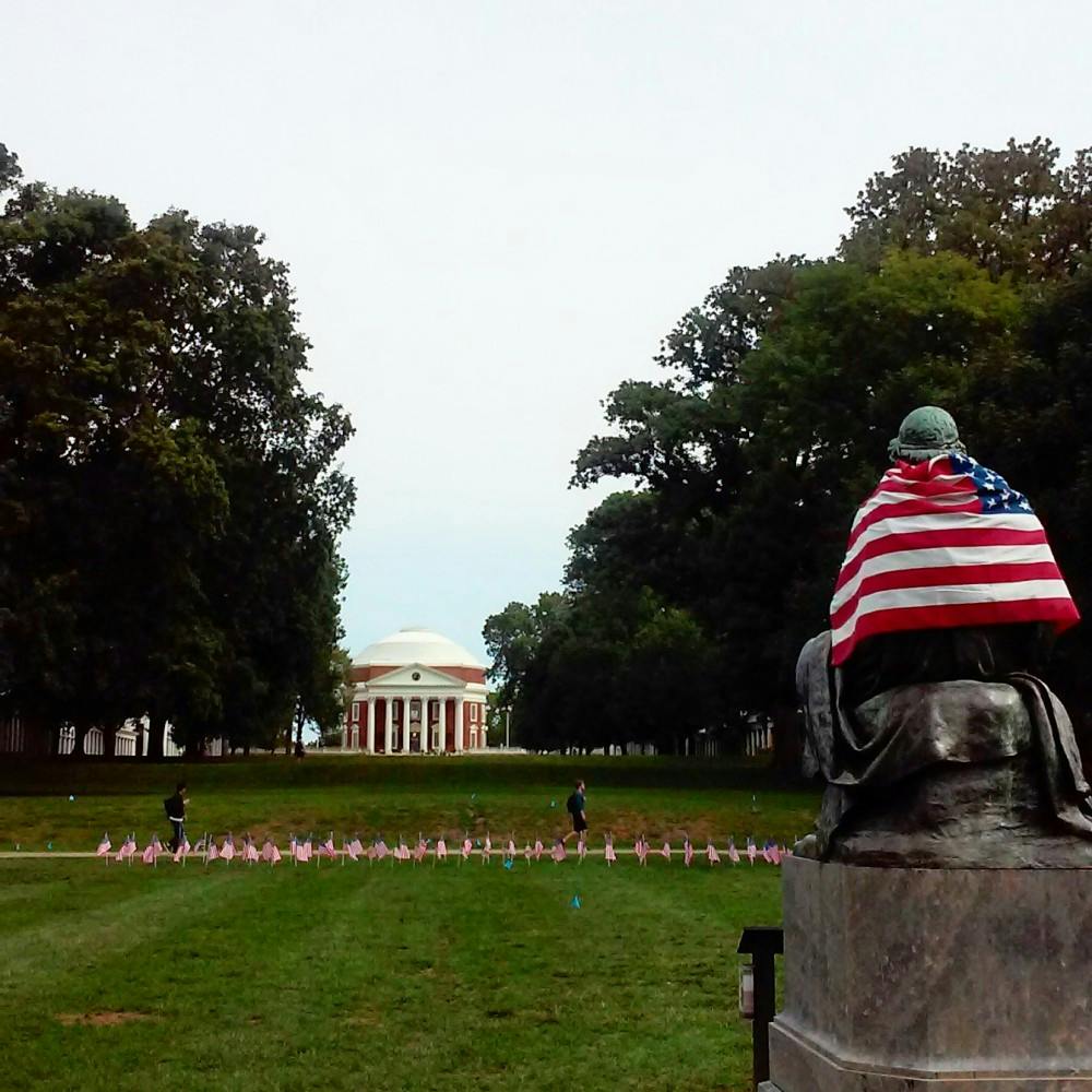 <p>The flags were displayed on the South Lawn.</p>