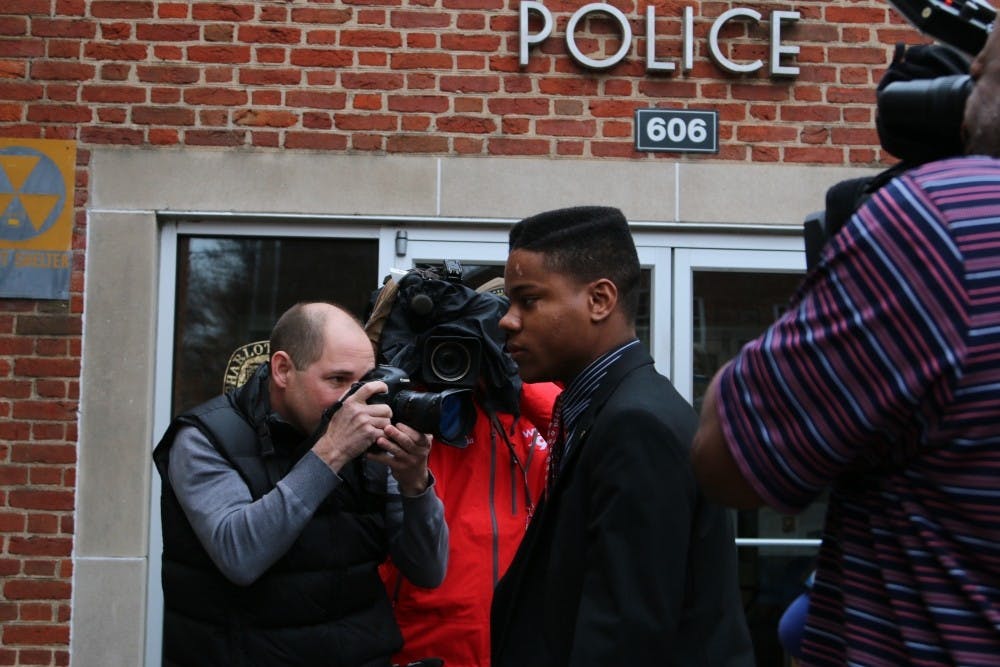 <p>Martese Johnson at his first court appearance on March 26, at Charlottesville General District Court. </p>