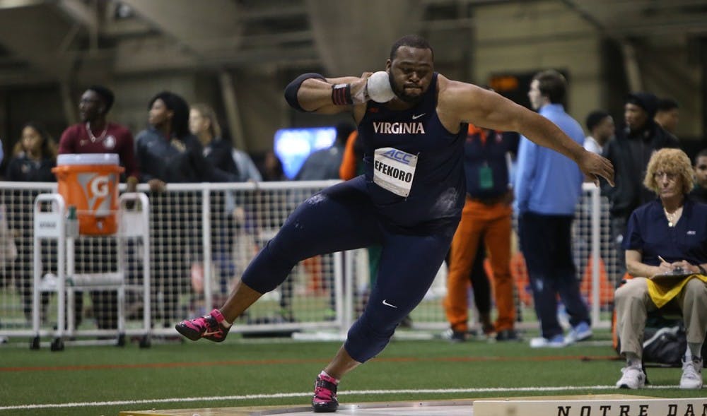 <p>Sophomore&nbsp;Oghenakpobo Efekoro shined at the U.Va. Quad, putting up the best shot put throw in the nation this season, good for the second-best throw in Cavalier&nbsp;history.</p>