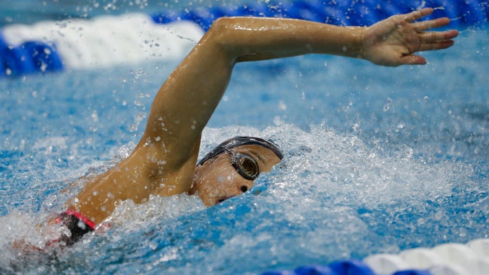 <p>Junior Morgan Hill won the 50-yard freestyle, and she also won the 100-yard butterfly with a time of 53.33.</p>