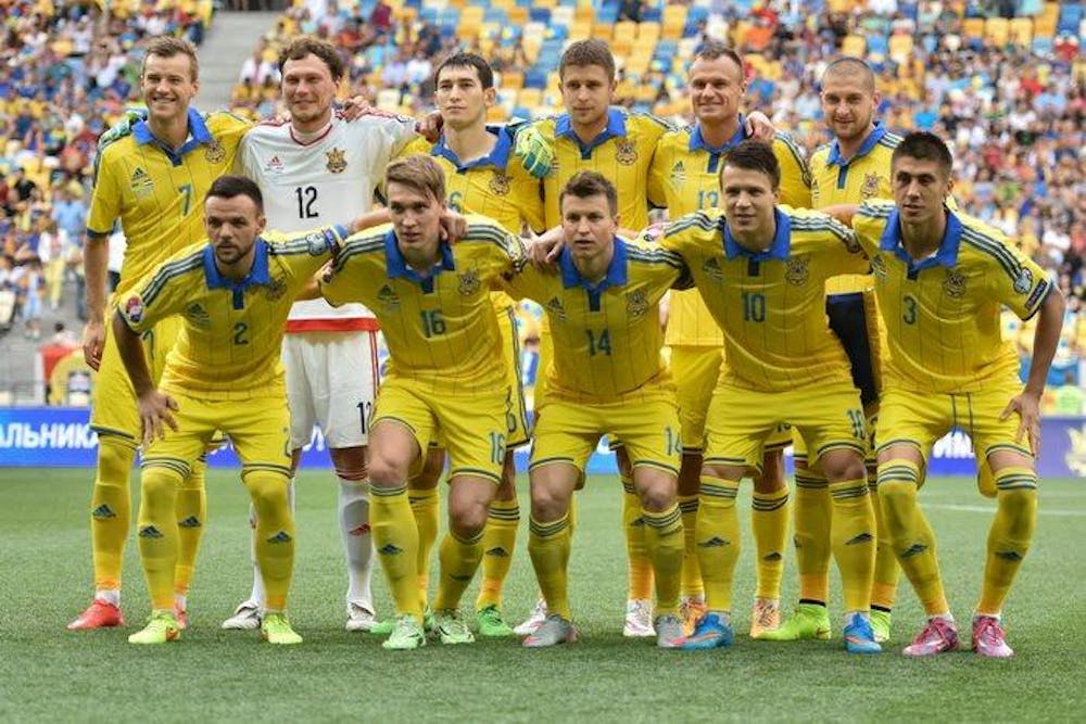 <p>Ukraine's men's national soccer team before a 2016 match.</p>