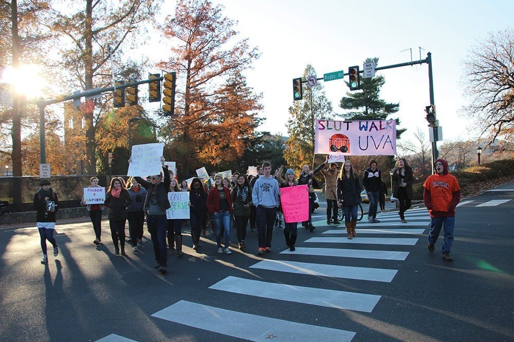 <p>Students hosting a "Slut Walk" in the immediate aftermath of the Rolling Stone article's publication.</p>