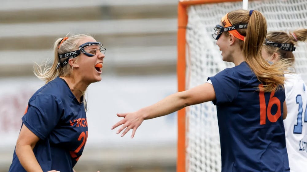 Graduate student attacker Katia Carnevale celebrates her game-tying goal in the third quarter Wednesday.