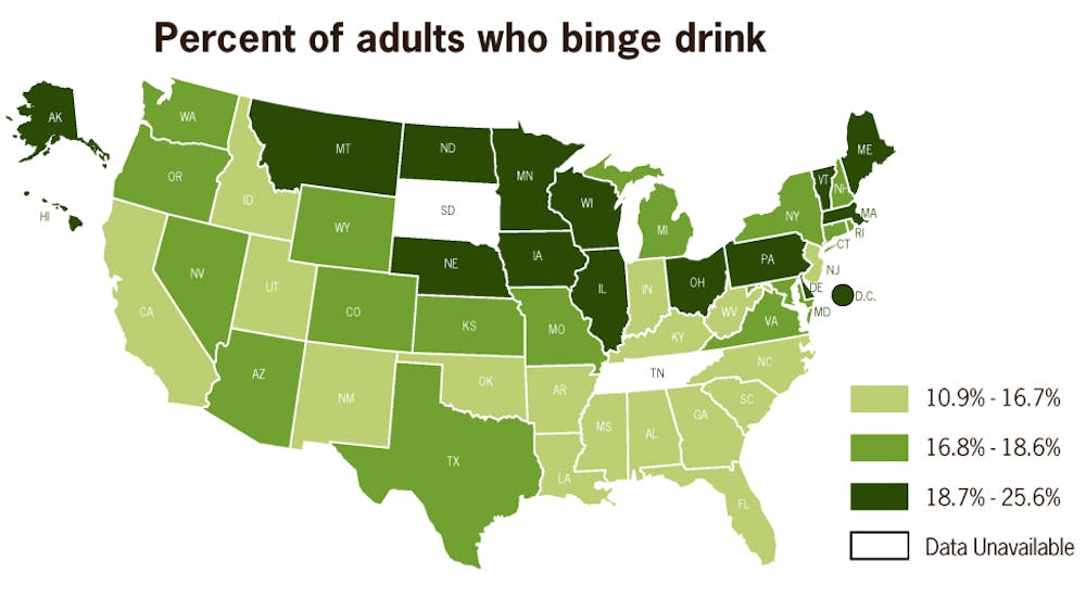 37.9 percent of college students report binge drinking, compared to less than 19% of adults in Virginia.