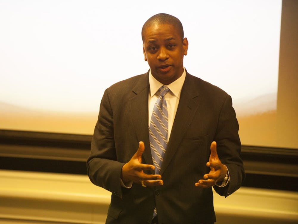 Justin Fairfax, candidate for Virginia Attorney General, spoke to the University Democrats Wednesday evening.