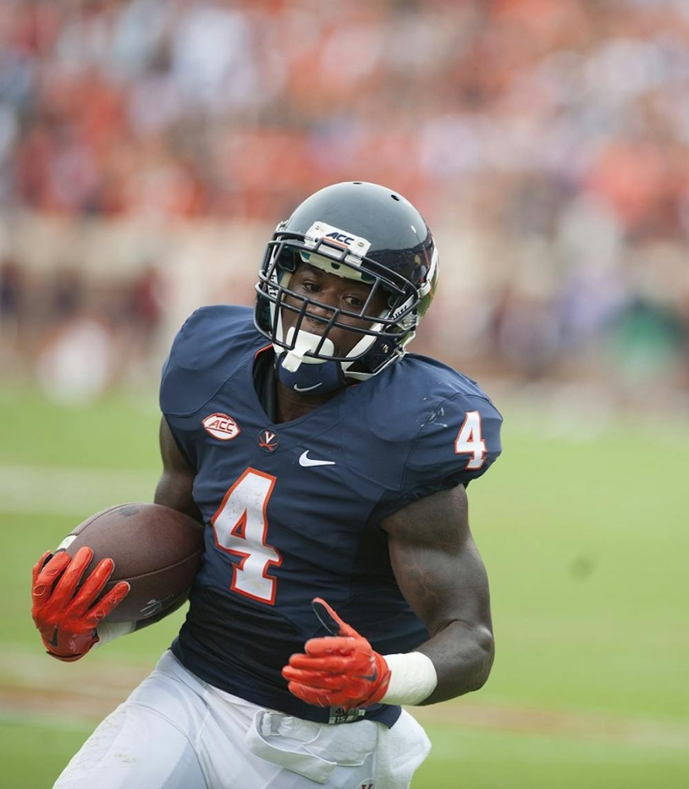 <p>Senior tailback Taquan "Smoke Mizzell improved upon his two fumbles and seven yards on the ground&nbsp;in Virginia's opener against Richmond. The&nbsp;Biletnikoff Award Watch List member rushed for 48 yards on 10 carries and scored a touchdown.&nbsp;</p>