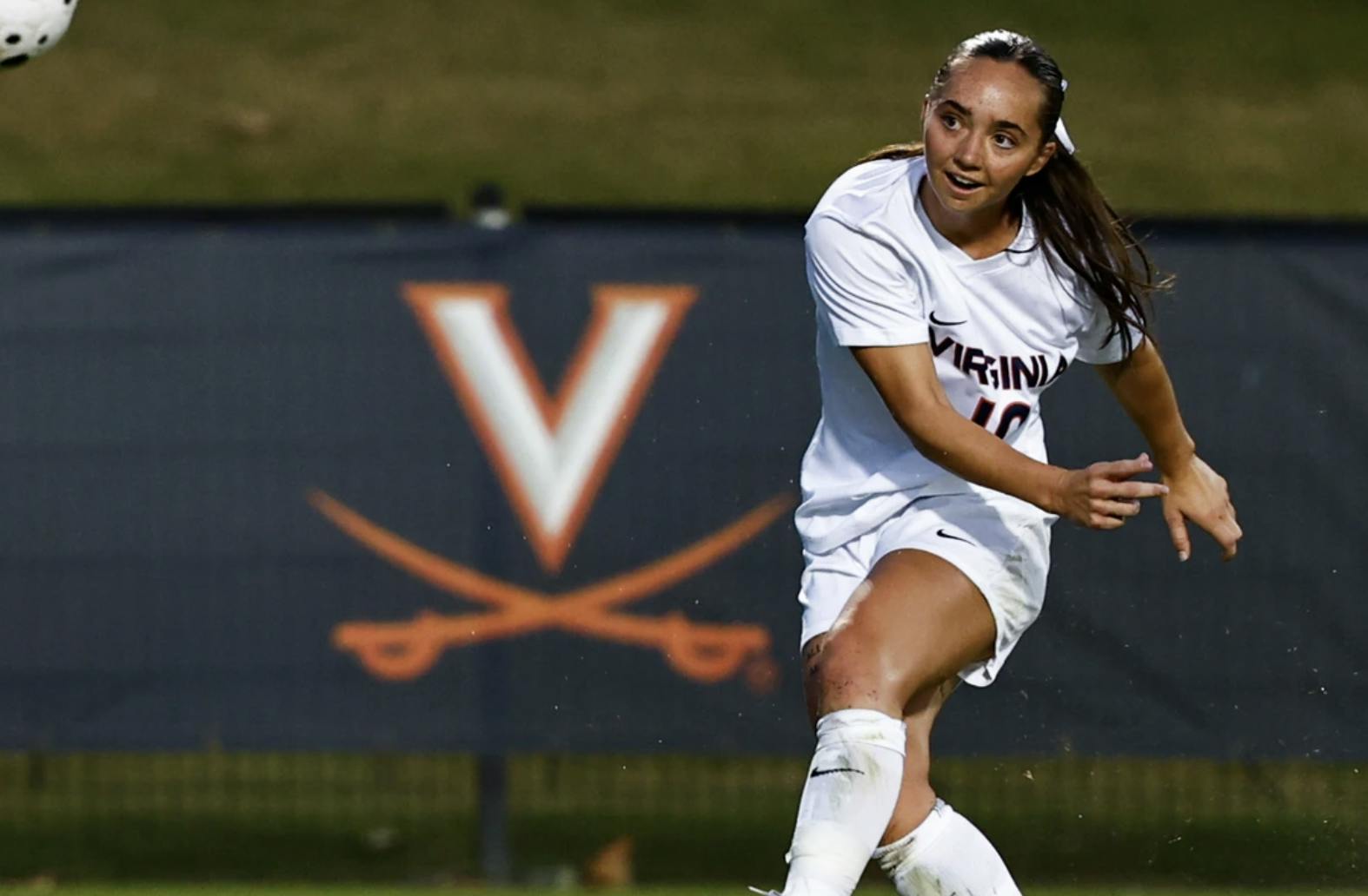 Maggie Cagle watches a left-footed ball fly Sunday at Klöckner Stadium.