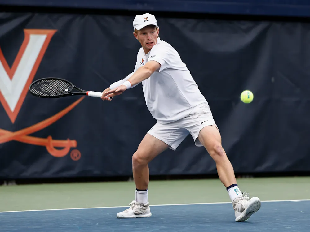 Keegan Rice scored the Cavaliers' first singles point.