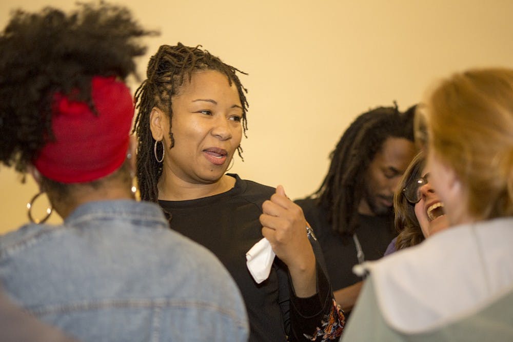 Independent candidate Nikuyah Walker greeting supporters at the Jefferson School on Tuesday evening.&nbsp;