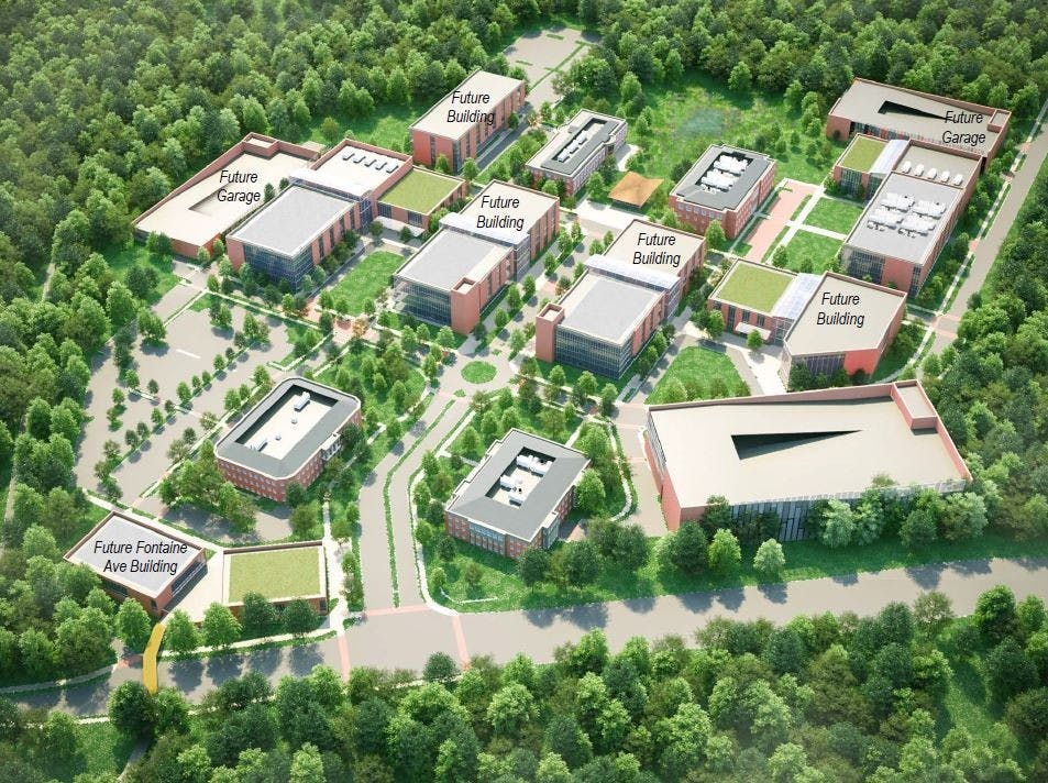 The long-term plans for the University's Fontaine Research Park include the construction of parking garages, new clinical and research facilities as well as a centralized main street through the property.&nbsp;