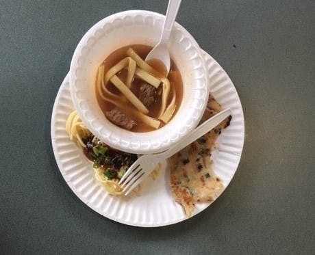 This year’s menu included beef noodle soup, scallion pancakes, tea eggs, sesame/peanut noodles, almond and coconut jelly and bubble tea. &nbsp;