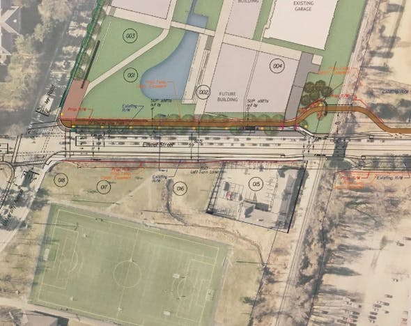 The proposed design for a multi-use path on the west side of Emmet Street, an option preferred by city designers and some community members.
