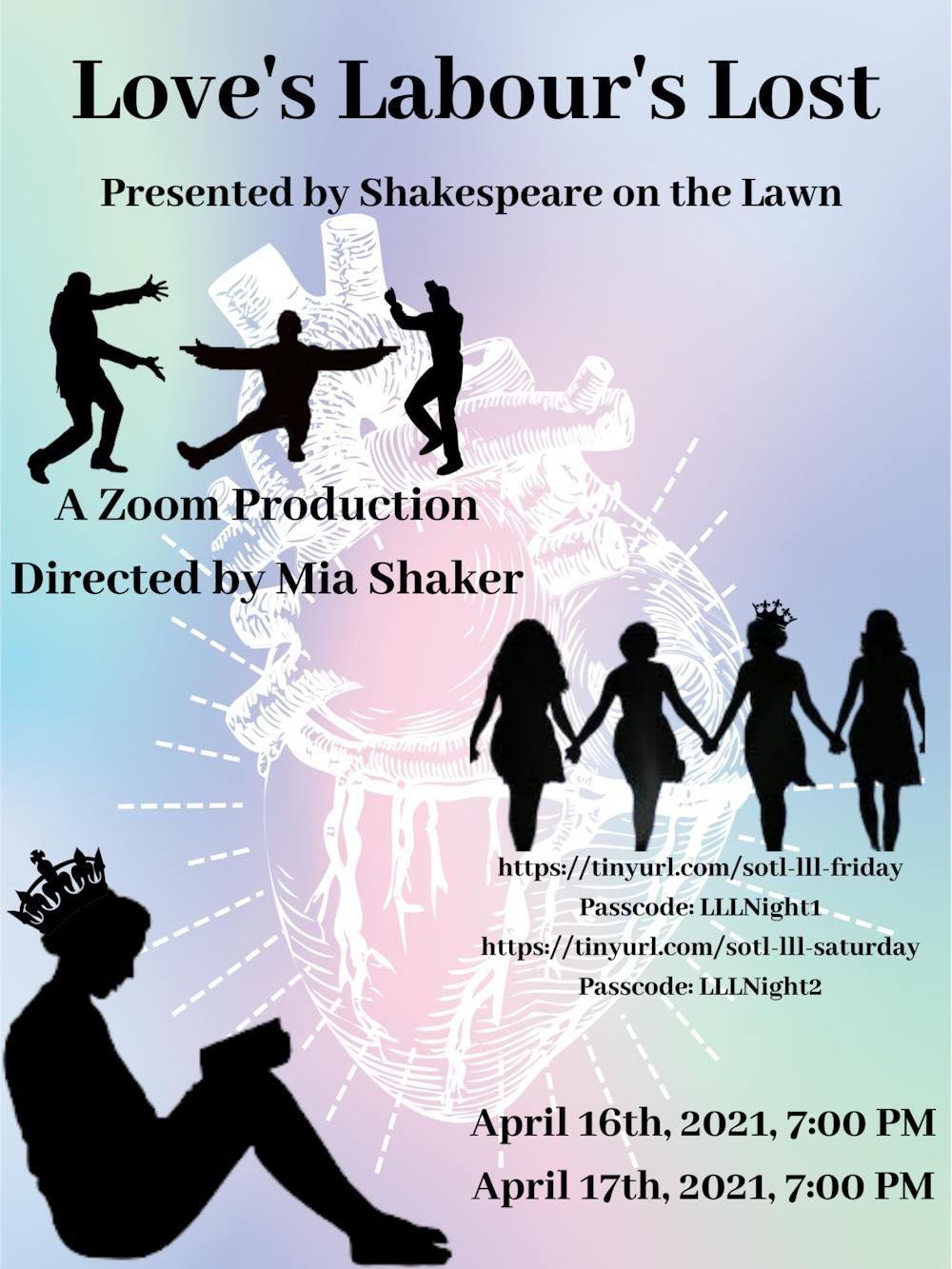 Shakespeare on the Lawn’s production of “Love’s Labour’s Lost” will be presented virtually via Zoom April 16 and 17 at 7 p.m.